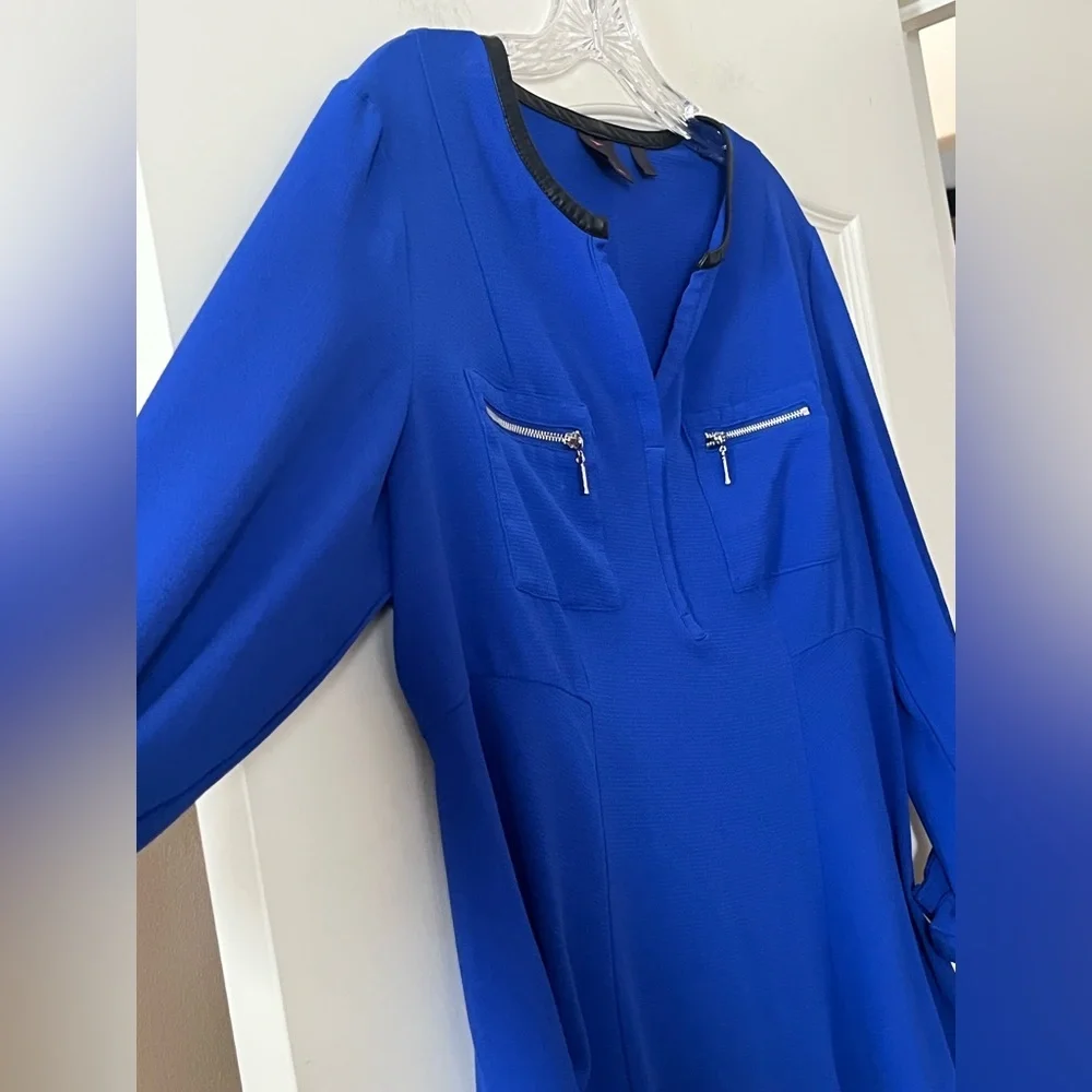 Rafaella Elegant Royal Blue Women's Blouse Roll Up Sleeves Size Large - Picture 7 of 16